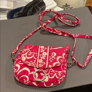 Vera Bradley small hot pink and white cross body
